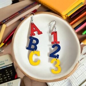 ABC 123 Teacher Educational‎ Alphabet Numbers Wooden NEW Fashion Earrings